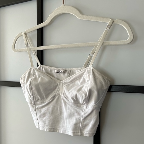 [L] Talula Aritzia Women's White Bustier Corset Style Crop Top - Picture 3 of 10